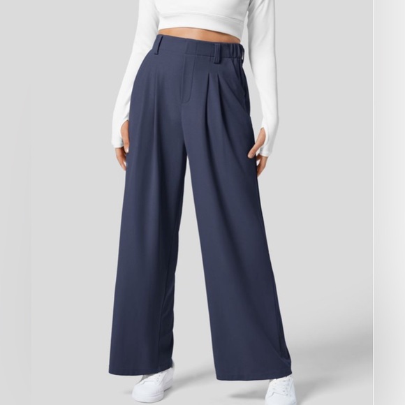 NEW Halara Flex High Waisted Plicated Side Pocket Wide Leg Waffle Trousers - Picture 1 of 12